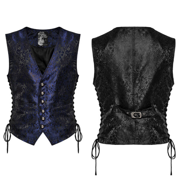 Punk Rave Dual Color Jacquard Flower Patterns Elegant Waistcoat - Blue