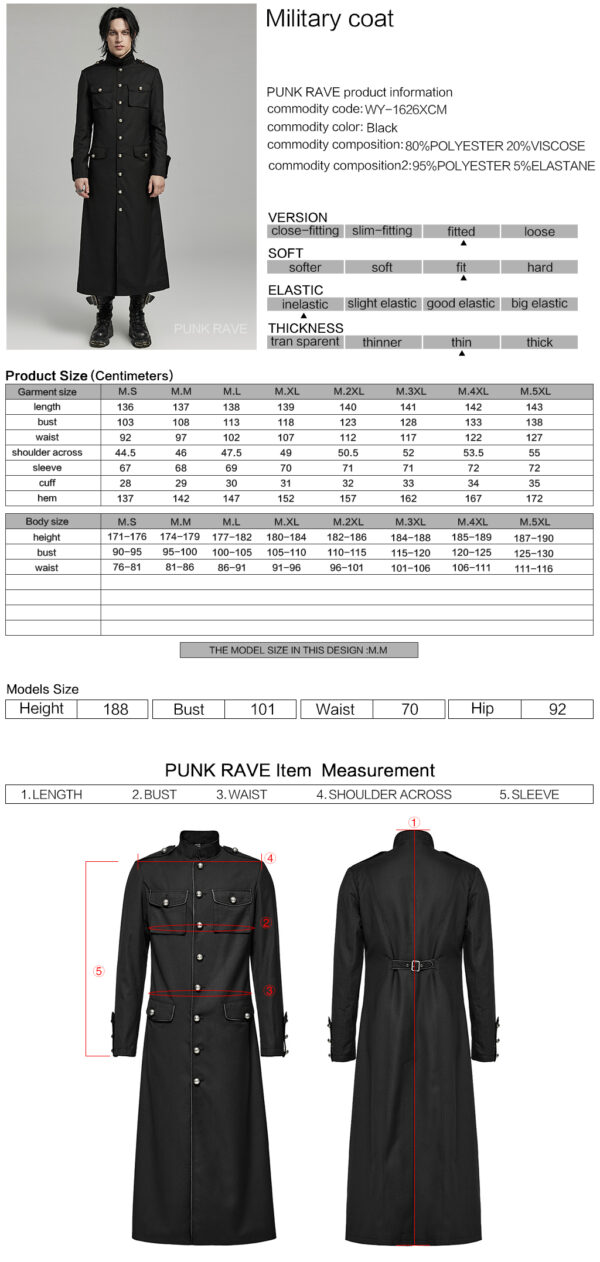 PUNK RAVE Military Design Long Coat - Image 10