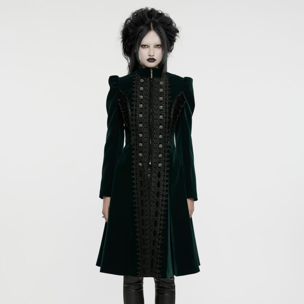 PUNK RAVE Goth A Line Ruffle Detail Symmetric Velvet Coat