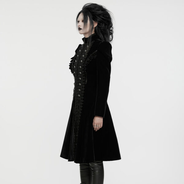 PUNK RAVE Goth A Line Ruffle Detail Symmetric Velvet Coat - Black - Image 2