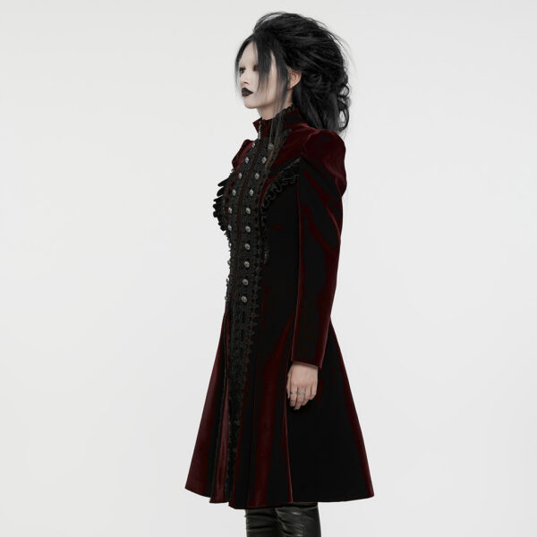 PUNK RAVE Goth A Line Ruffle Detail Symmetric Velvet Coat - Red - Image 2