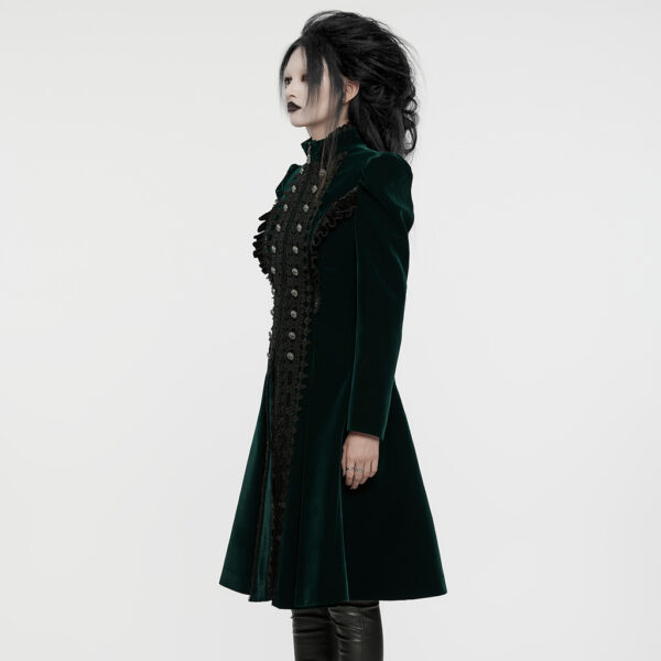 PUNK RAVE Goth A Line Ruffle Detail Symmetric Velvet Coat - Image 2