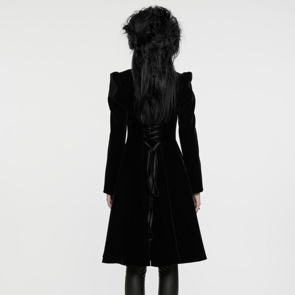 PUNK RAVE Goth A Line Ruffle Detail Symmetric Velvet Coat - Black - Image 3