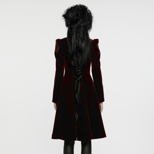 PUNK RAVE Goth A Line Ruffle Detail Symmetric Velvet Coat - Red - Image 3