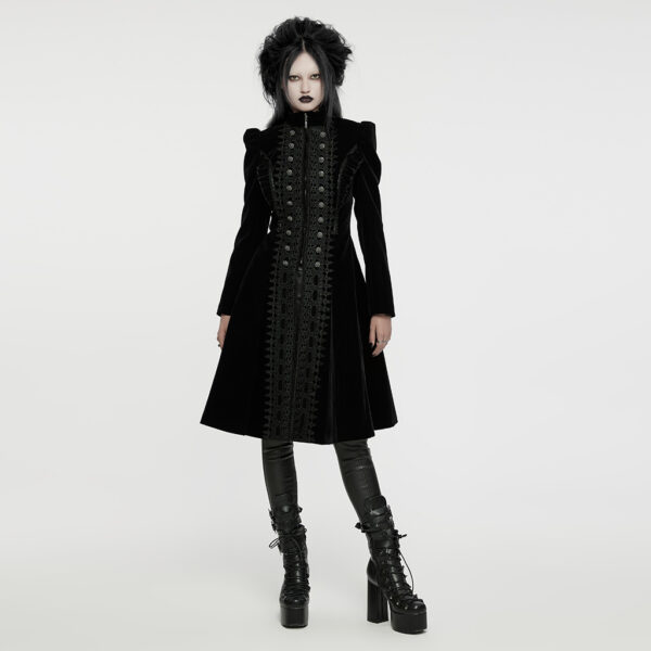 PUNK RAVE Goth A Line Ruffle Detail Symmetric Velvet Coat - Black - Image 4