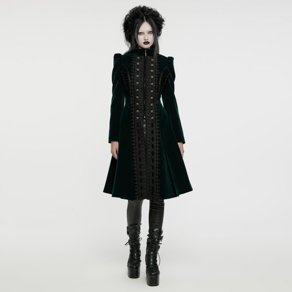 PUNK RAVE Goth A Line Ruffle Detail Symmetric Velvet Coat - Image 4