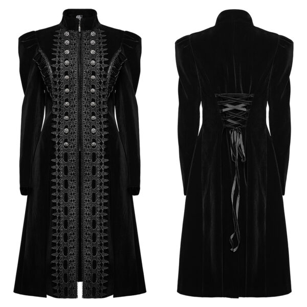 PUNK RAVE Goth A Line Ruffle Detail Symmetric Velvet Coat - Black - Image 5