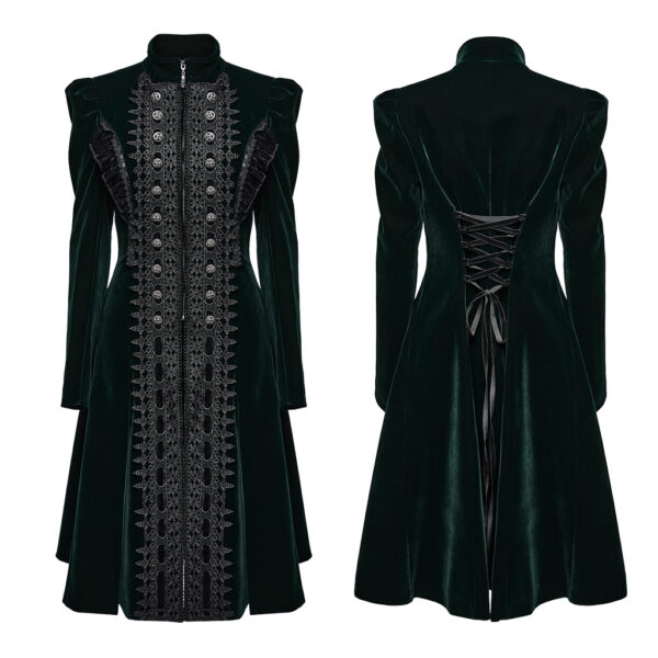 PUNK RAVE Goth A Line Ruffle Detail Symmetric Velvet Coat - Image 5