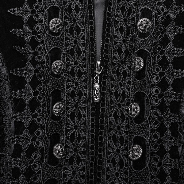 PUNK RAVE Goth A Line Ruffle Detail Symmetric Velvet Coat - Black - Image 9