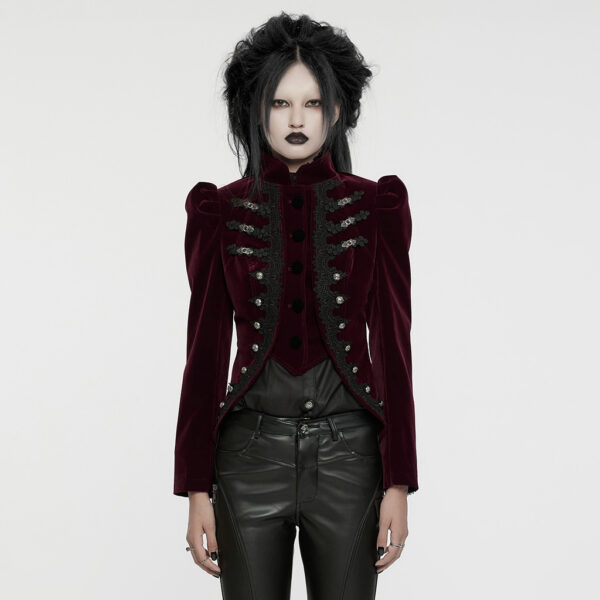 PUNK RAVE Short Front Design Velvet Gothic Jacket - Red