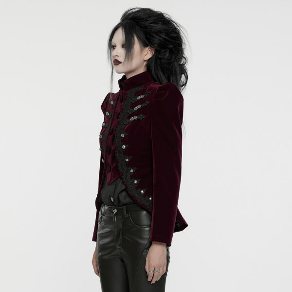 PUNK RAVE Short Front Design Velvet Gothic Jacket - Red - Image 2