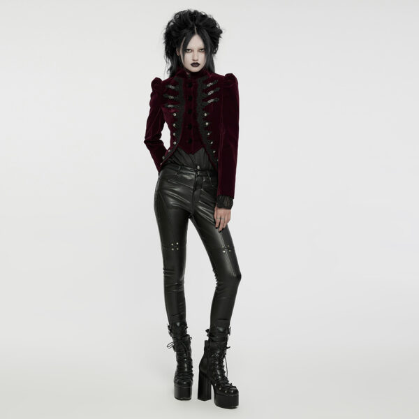 PUNK RAVE Short Front Design Velvet Gothic Jacket - Red - Image 4