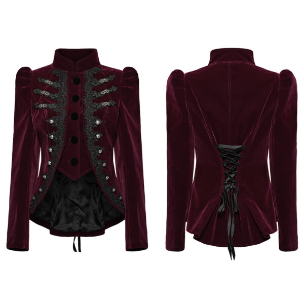 PUNK RAVE Short Front Design Velvet Gothic Jacket - Red - Image 5