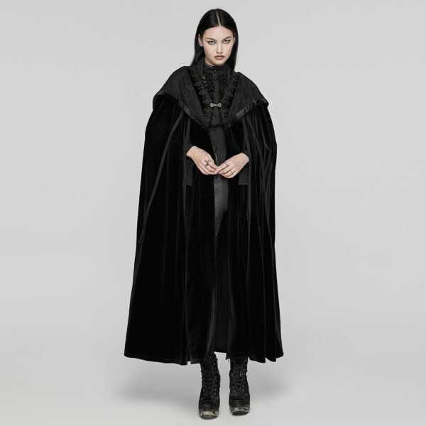 PUNK RAVE Lapel Lace Collar Goth Hooded Cloak - Image 3