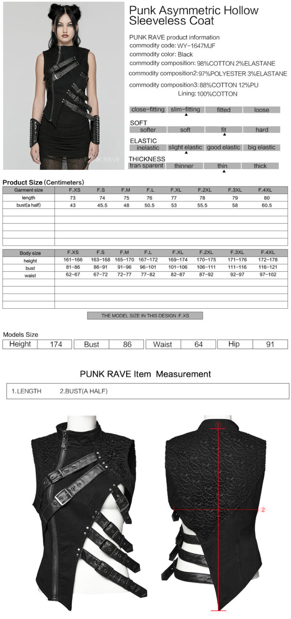 PUNK RAVE Asymmetric Design Punk Waistcoat - Image 10