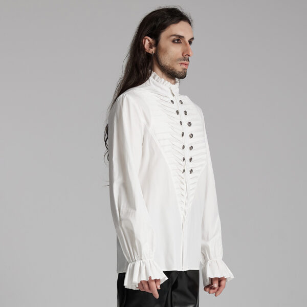 Exquisite Metal Buckles Goth Pleated Shirt - White - Image 3