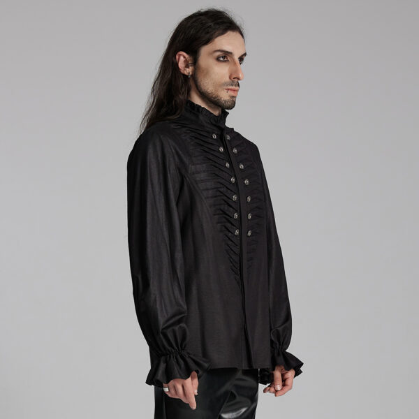 Exquisite Metal Buckles Goth Pleated Shirt - Black - Image 3