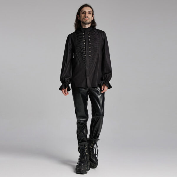 Exquisite Metal Buckles Goth Pleated Shirt - Black - Image 5