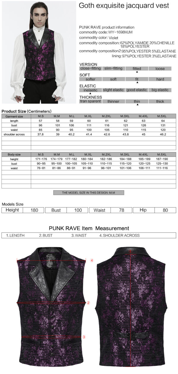 PUNK RAVE Elegant Fitting Design Goth Jacquard Waistcoat - Black/Purple - Image 11