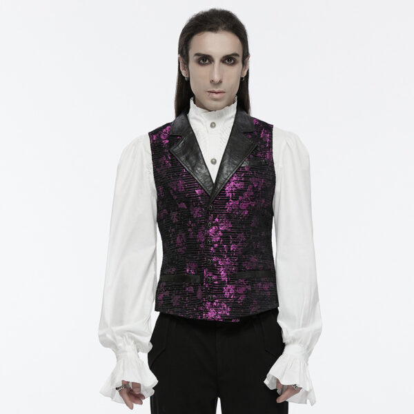 PUNK RAVE Elegant Fitting Design Goth Jacquard Waistcoat - Black/Purple - Image 2