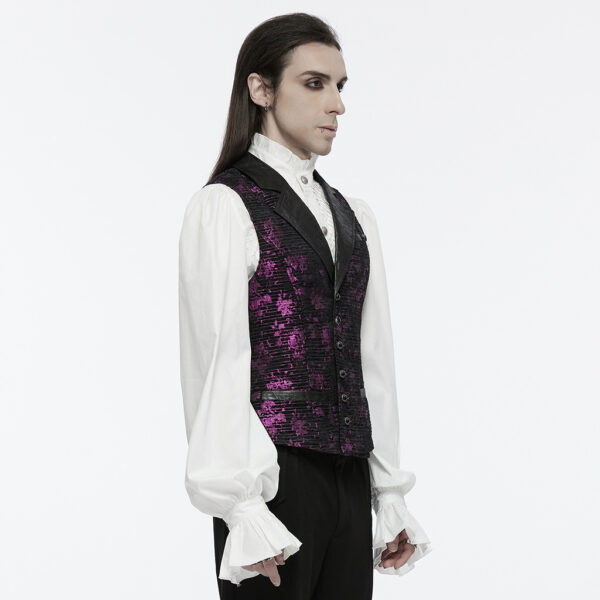 PUNK RAVE Elegant Fitting Design Goth Jacquard Waistcoat - Black/Purple - Image 3