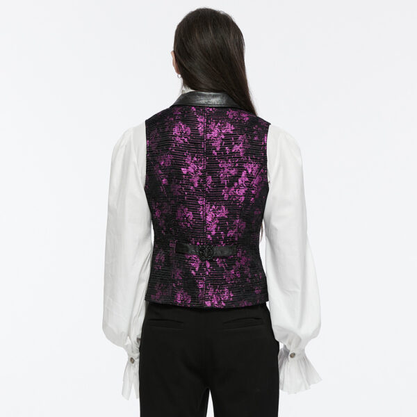 PUNK RAVE Elegant Fitting Design Goth Jacquard Waistcoat - Black/Purple - Image 4