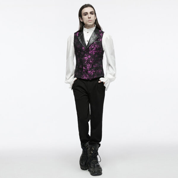 PUNK RAVE Elegant Fitting Design Goth Jacquard Waistcoat - Black/Purple - Image 5