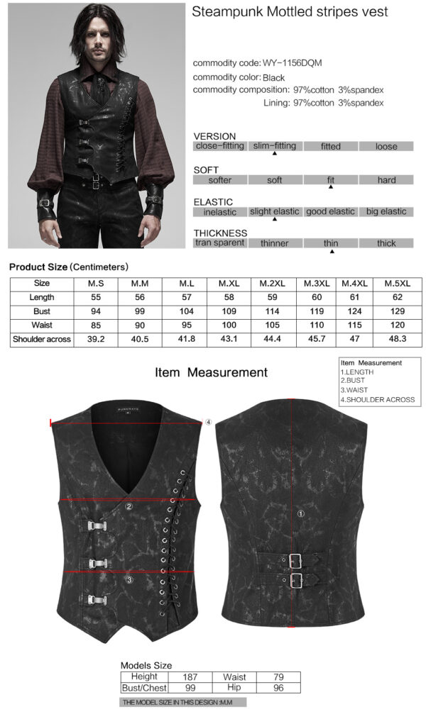 Steampunk Mottled Stripes Goth Waistcoat - Image 11