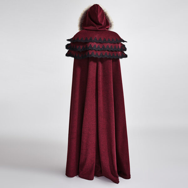 PUNK RAVE Winter Long Fur Red Cloak - Image 9