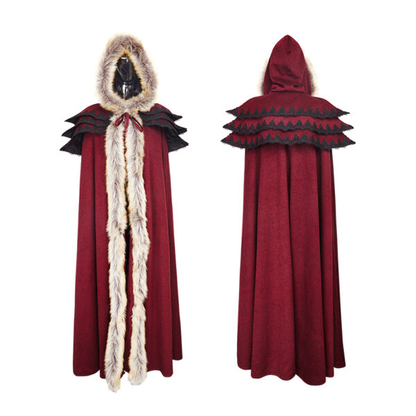 PUNK RAVE Winter Long Fur Red Cloak