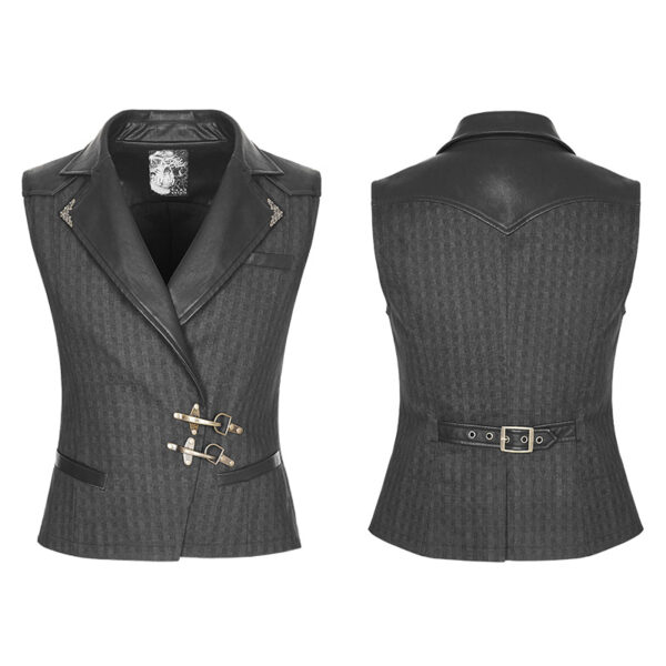 PUNK RAVE Steampunk Leather Collar Black Waistcoat