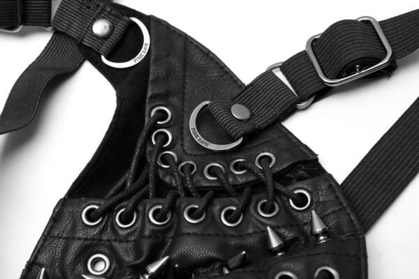 PUNK RAVE Adjustable Elastic Band Rivets PU Leather Mask - Image 2