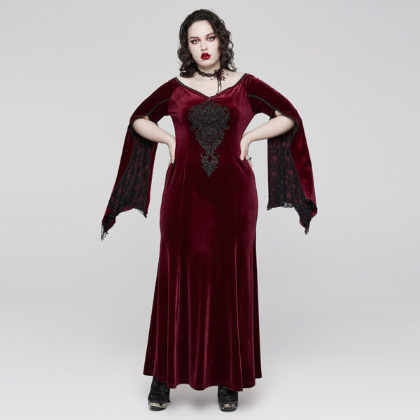 PUNK RAVE Gorgeous Pointed Sleeves V-Neck Goth Dress - Red - Image 9