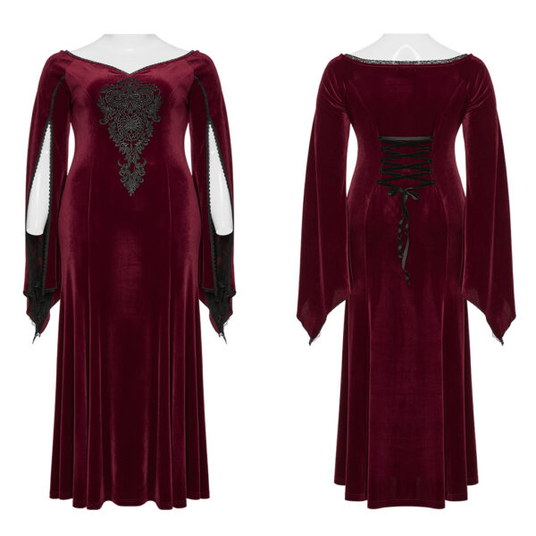 PUNK RAVE Gorgeous Pointed Sleeves V-Neck Goth Dress - Red - Image 10