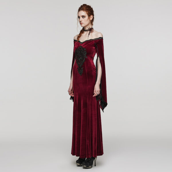 PUNK RAVE Gorgeous Pointed Sleeves V-Neck Goth Dress - Red - Image 2