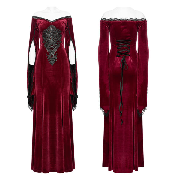 PUNK RAVE Gorgeous Pointed Sleeves V-Neck Goth Dress - Red - Image 5