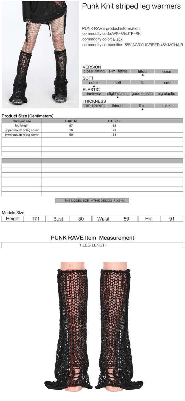 PUNK RAVE Black Wide Knit Leg Warmers - Image 7