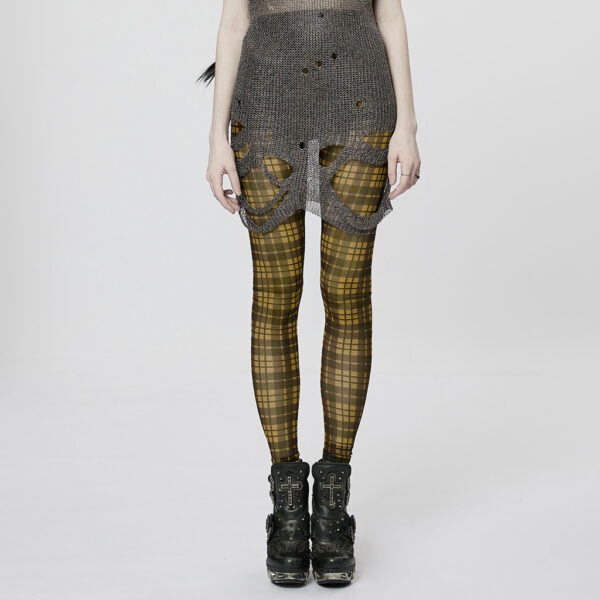 PUNK RAVE Mesh Perspective Yellow Plaid Tight Leggings