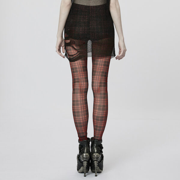 PUNK RAVE Mesh Perspective Red Plaid Tight Leggings - Image 3