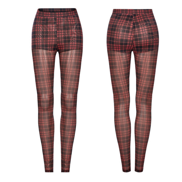 PUNK RAVE Mesh Perspective Red Plaid Tight Leggings - Image 5