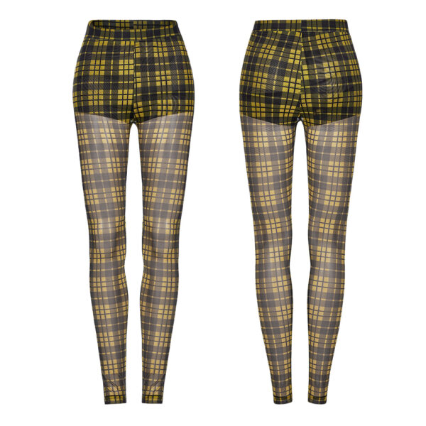 PUNK RAVE Mesh Perspective Yellow Plaid Tight Leggings - Image 5