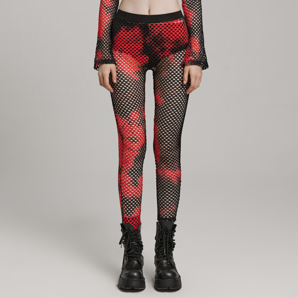 PUNK RAVE Perspective Tie-Dyed Mesh Leggings - Black/Red