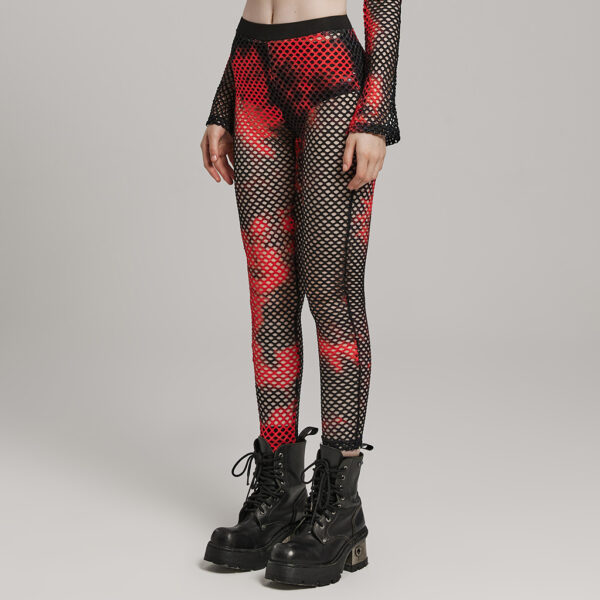 PUNK RAVE Perspective Tie-Dyed Mesh Leggings - Black/Red - Image 2