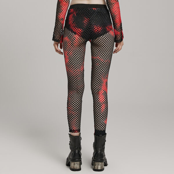 PUNK RAVE Perspective Tie-Dyed Mesh Leggings - Black/Red - Image 3