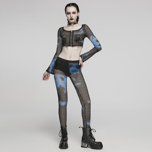 PUNK RAVE Perspective Tie-Dyed Mesh Leggings - Black/Blue - Image 4