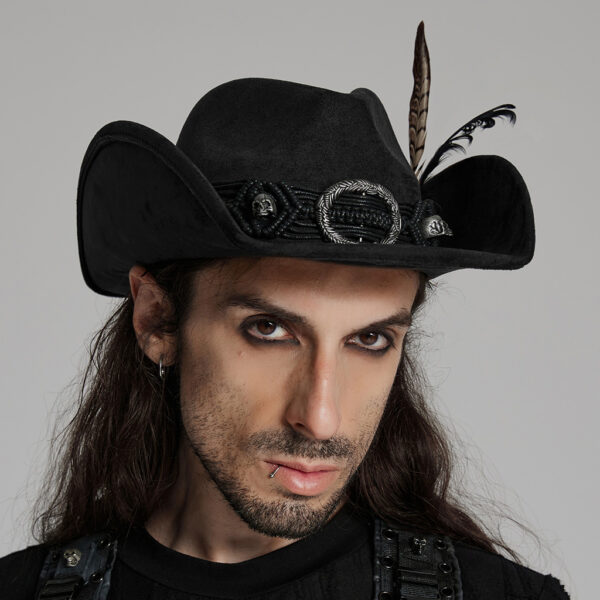 Classic Retro Black Suede Punk Western Cowboy Hat - Image 2