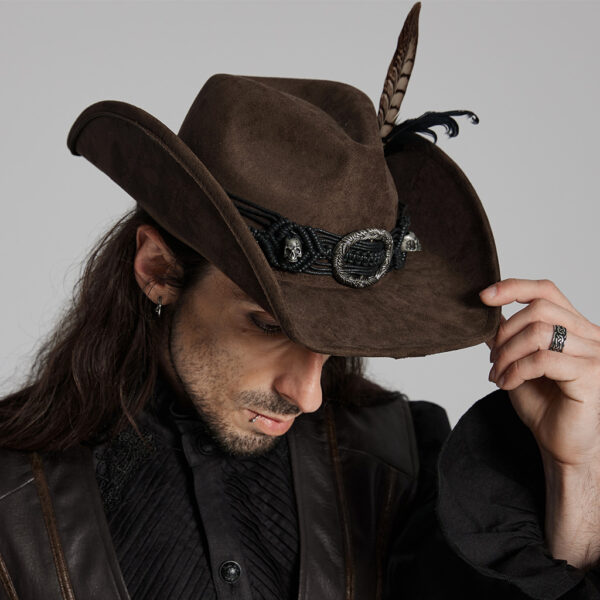 Classic Retro Suede Punk Western Cowboy Hat - Image 3