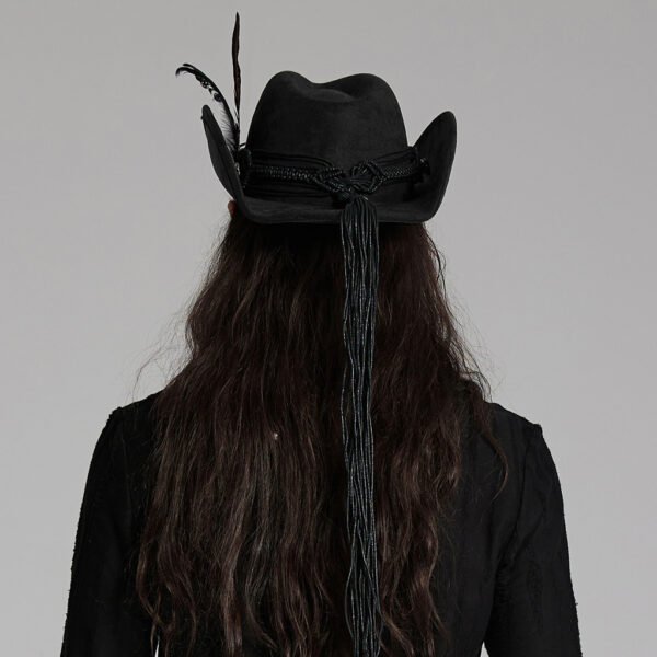 Classic Retro Black Suede Punk Western Cowboy Hat - Image 4