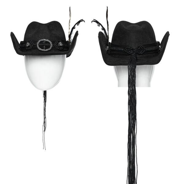 Classic Retro Black Suede Punk Western Cowboy Hat - Image 6