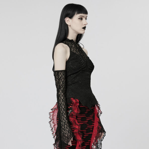 Drawstring Design Gothic Lace T-Shirt - Image 2